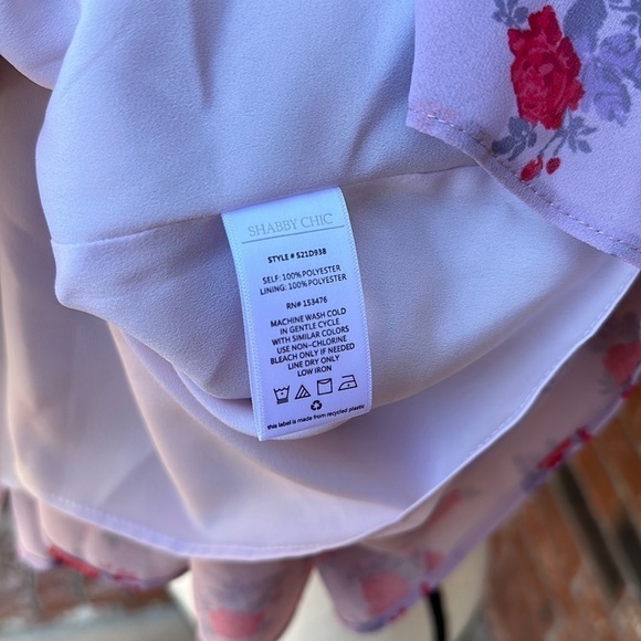 Shabby Chic Everleigh Rose Floral Print Ruffle Trim V-Neck Blouson Smocked Dress - Picture 8 of 8